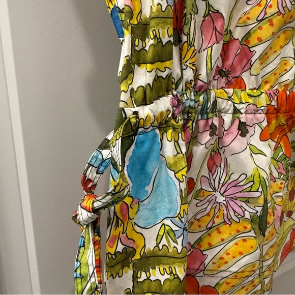 Marie Oliver Olive Ruffle Peplum Blouse Botanic Floral Cotton Poplin S Spring - Picture 4 of 6